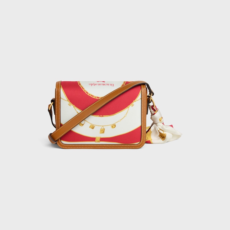 TEEN TRIOMPHE桑蠶絲及天然牛皮革手袋 - 紅色 / 米白色 - 斜挎包 - 1 | CELINE