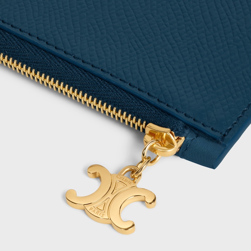LONG ZIPPED CARD HOLDER IN GRAINED CALFSKIN - TEAL BLUE - COIN AND CARD HOLDERS - 1 | CELINE