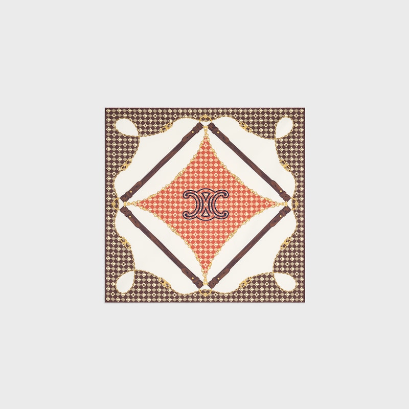 桑蠶絲斜紋布方巾 - 奶油白/棕色/棕褐色 -  - 1 | CELINE