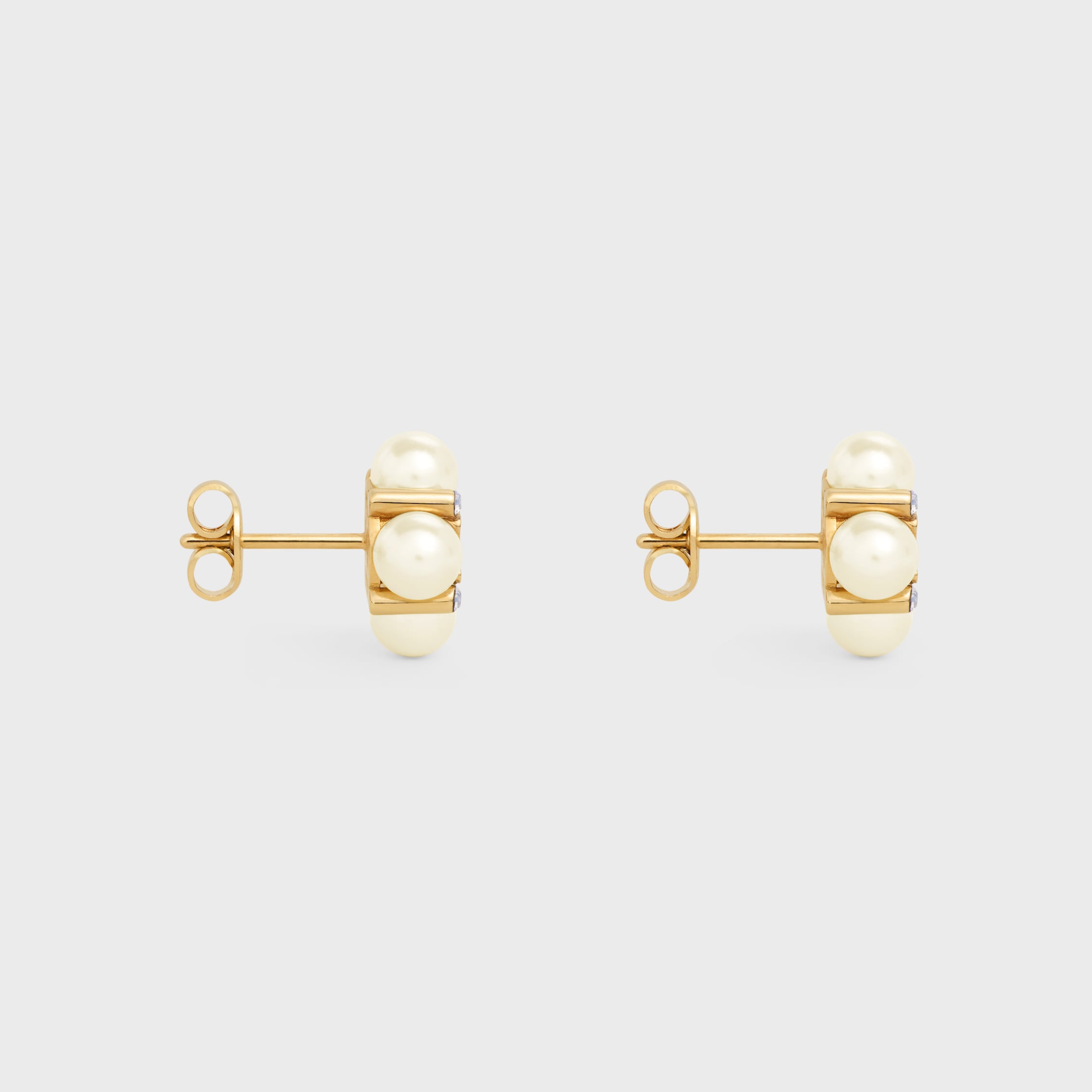 Les Perles Celine Studs in Strass, Resin Pearls and Brass