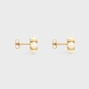 Les Perles Celine Studs in Strass, Resin Pearls and Brass with Gold Finish - GOLD / IVORY - EARRINGS - 3 | CELINE