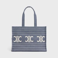 Large Cabas Thais IN Striped Textile With Triomphe - BLUE / BEIGE - MORE LINES - 1 | CELINE