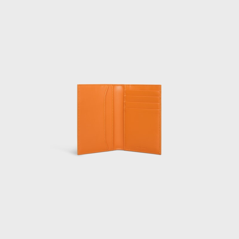 VERTICAL CARD HOLDER IN GRAINED CALFSKIN - FLUO ORANGE - COIN AND CARD HOLDERS - 1 | CELINE