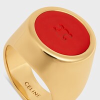 Triomphe Signet Ring in Varnish and Brass with Gold Finish - POPPY RED / GOLD -  - 2 | CELINE