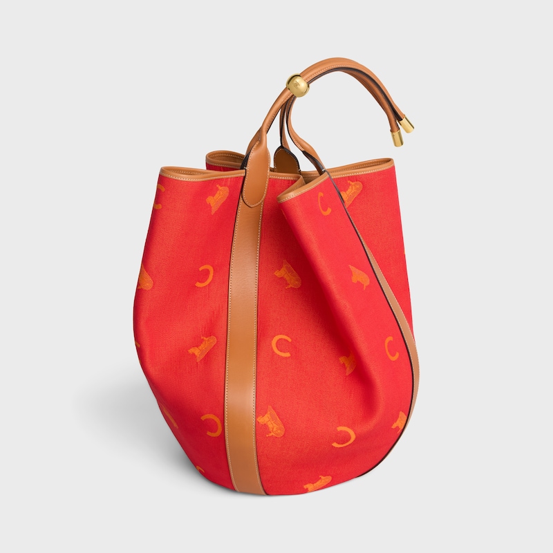 LARGE DROP BUCKET BAG IN JACQUARD C SULKY TEXTILE - RED / ORANGE - NEW - 1 | CELINE