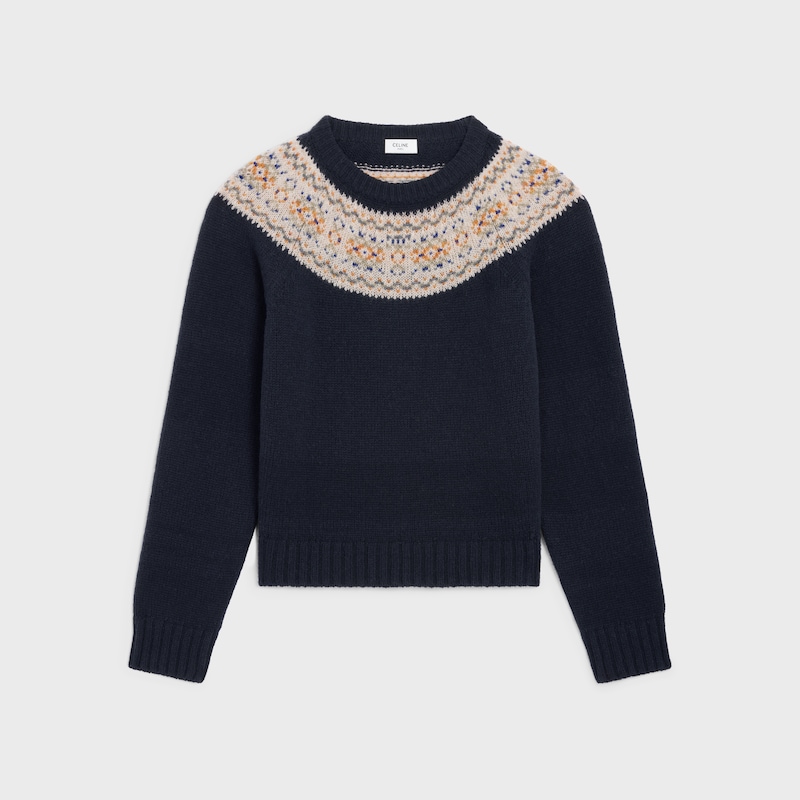 crewneck sweater IN TRIOMPHE FAIR ISLE WOOL - NAVY -  - 1 | CELINE