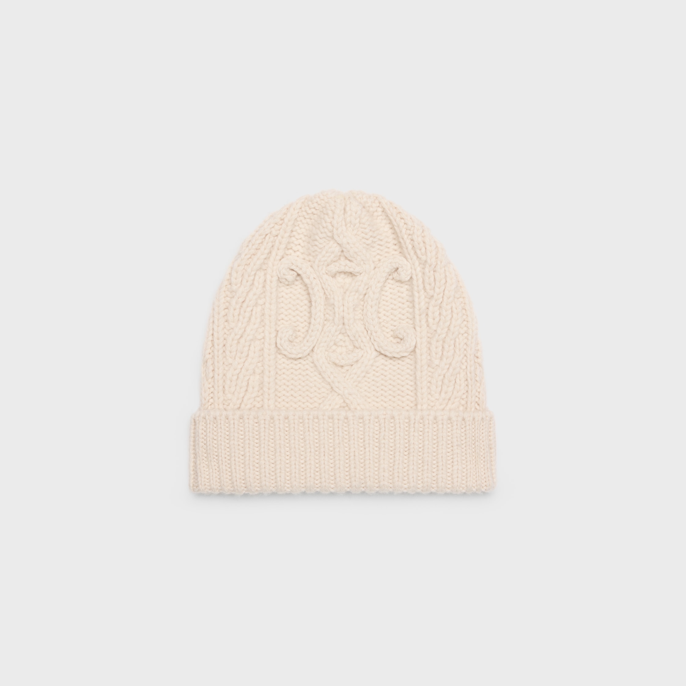 TRIOMPHE BEANIE IN ARAN CASHMERE AND WOOL - OFF WHITE | CELINE