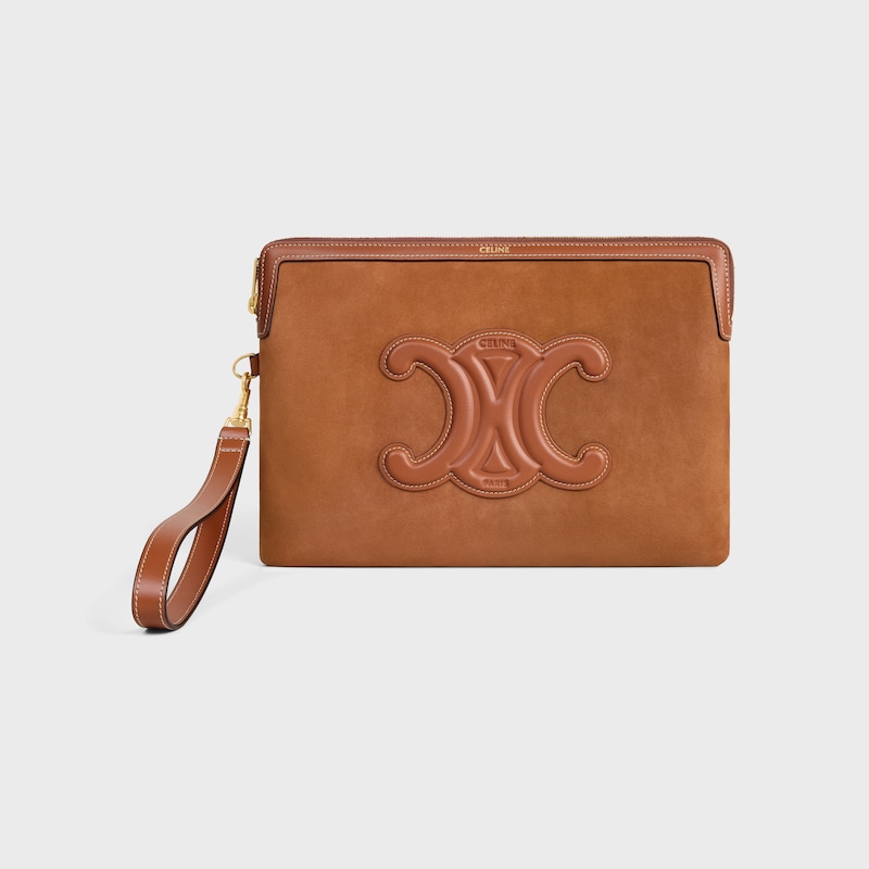 SMALL POUCH WITH STRAP Cuir Triomphe IN NUBUCK CALFSKIN - CAMEL - POUCHES AND TECH ACCESSORIES - 1 | CELINE