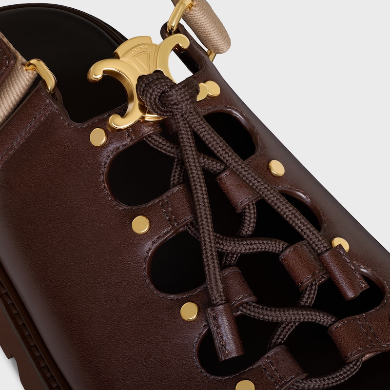 SANDALI CON SUOLA SPESSA CELINE BILLIE IN PELLE DI VITELLO E TESSUTO - MARRONE SCURO / BEIGE -  - 1 | CELINE