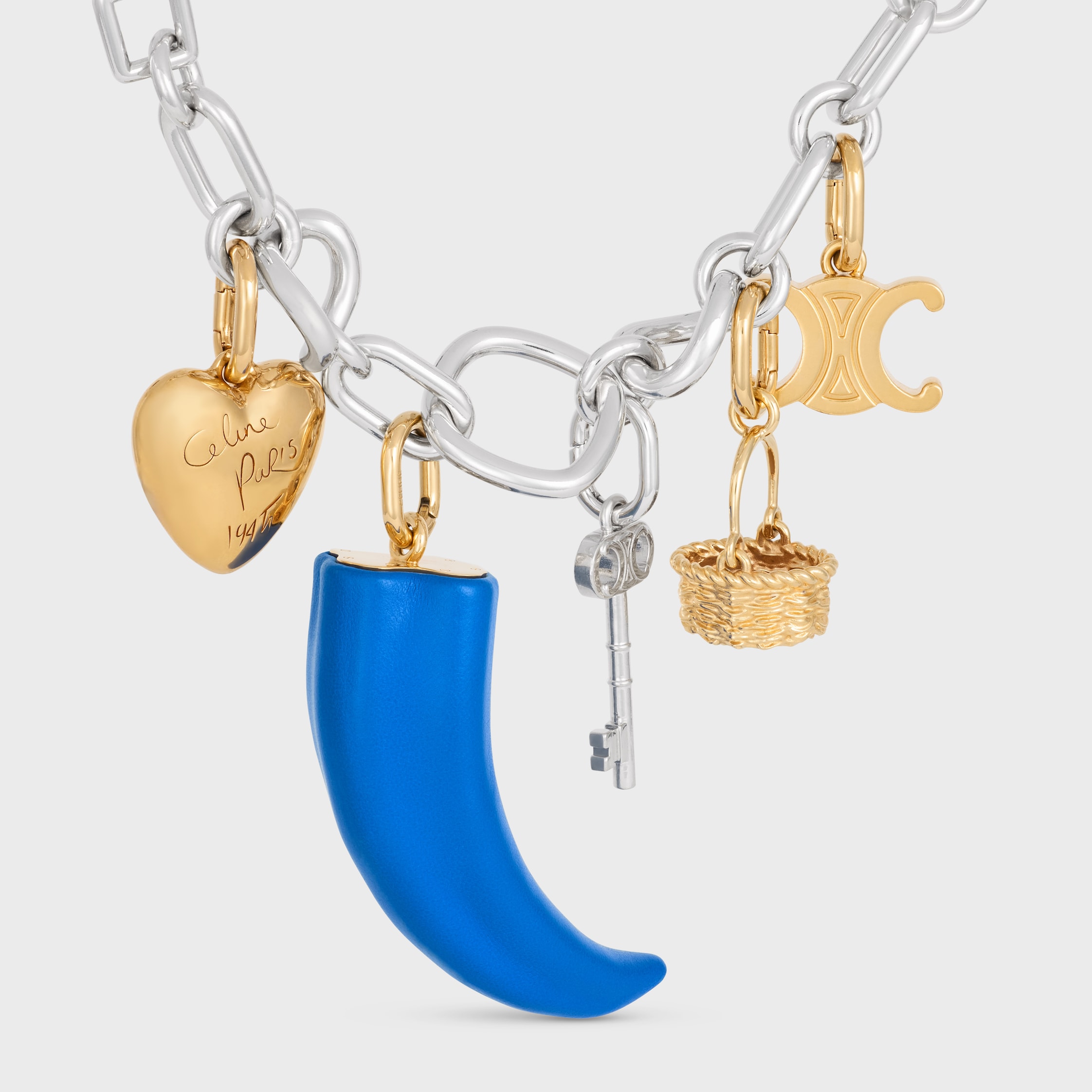 セリーヌ 水色　ゴールド　ネックレスチャーム CELINE チャーム スモール ホーン / レジン、レザー、ゴールド