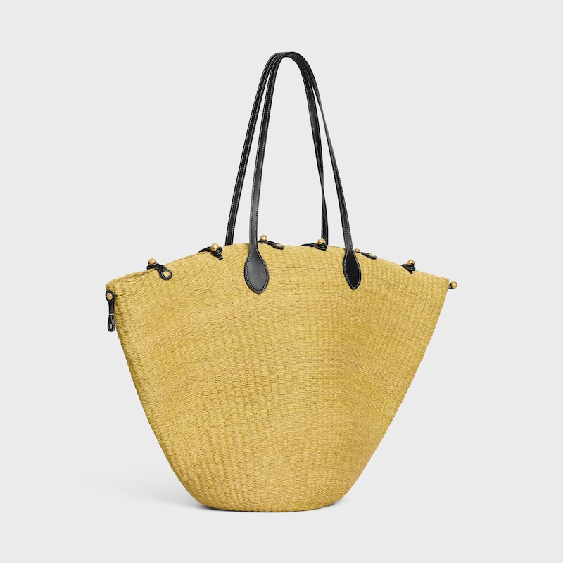 LARGE TRIOMPHE BEADS BASKET IN SISAL RAFFIA AND CALFSKIN - NATURAL / BLACK - CLASSIC PANIER - 1 | CELINE