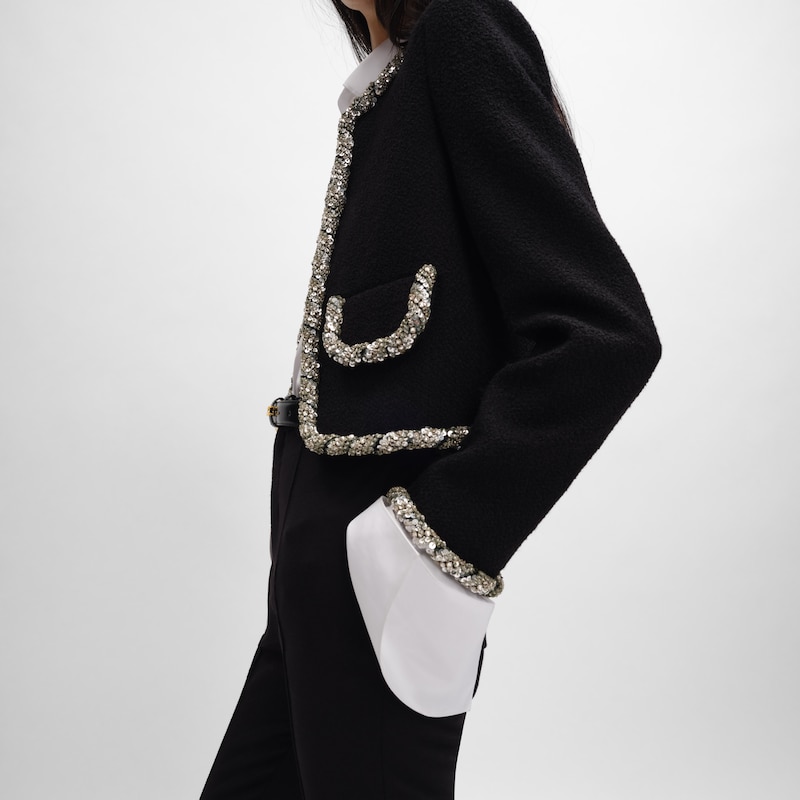 embroidered icone jacket IN wool natt&eacute; - BLACK -  - 1 | CELINE