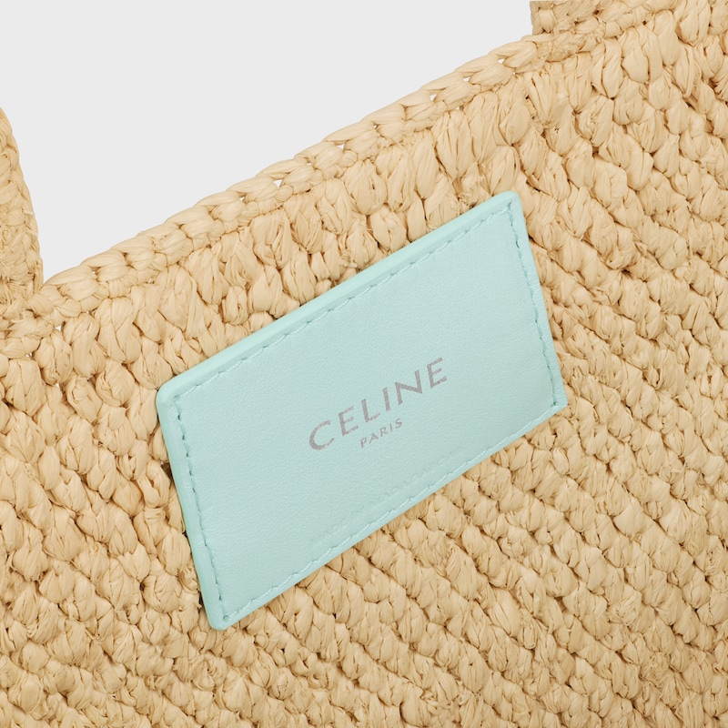 SMALL CABAS THAIS IN Raffia and calfskin - LIGHT ACQUA - HOBO AND TOTE BAGS - 1 | CELINE