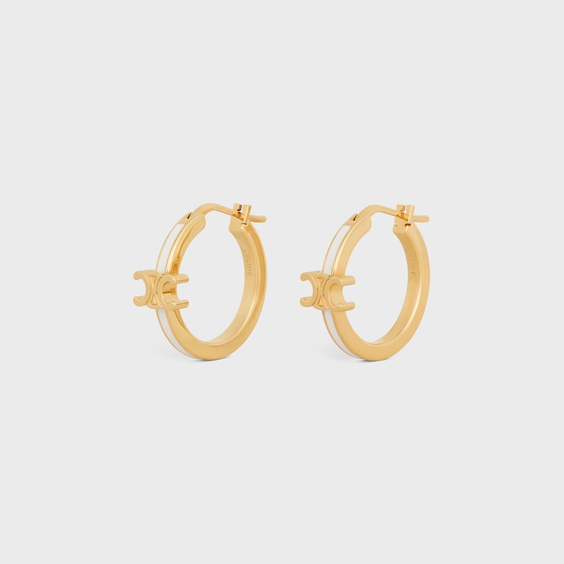 Triomphe Hoops in Enamel and Brass with Gold Finish - GOLD / IVORY - EARRINGS - 1 | CELINE