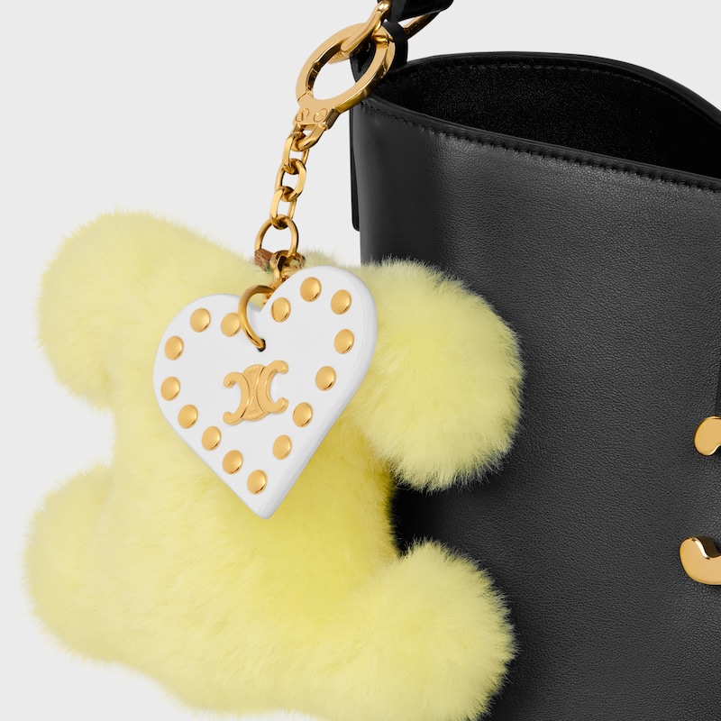 TRIOMPHE pom-pom Charm IN Shearling & Calfskin - JAUNE/BLANC - BAG CHARMS - 1 | CELINE