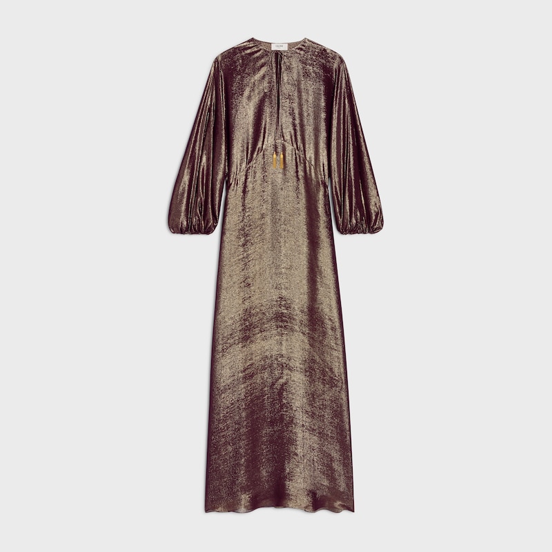 caftan dress IN lam&eacute; silk - AUBERGINE/GOLD -  - 1 | CELINE