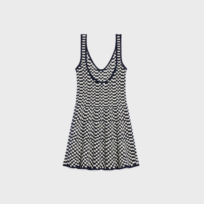 mini robe patineuse coton crochet - ECRU / NAVY -  - 1 | CELINE