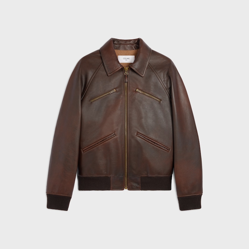 bomber jacket IN CALFSKIN - DARK BROWN NATURAL -  - 1 | CELINE