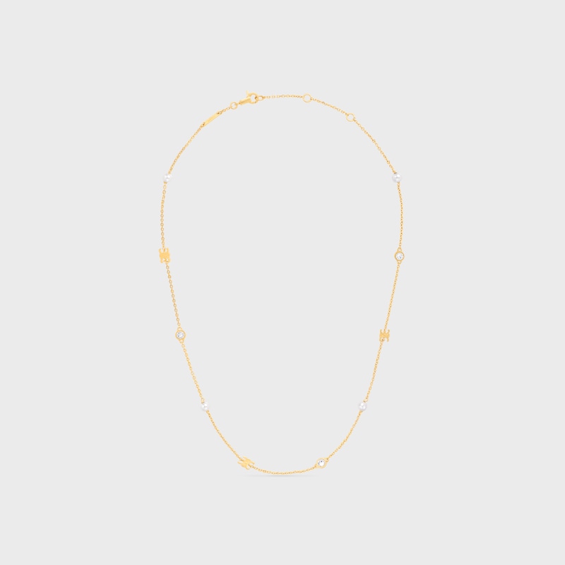 Les Perles Celine Necklace in Strass, Resin Pearls and Brass with Gold Finish - GOLD / IVORY -  - 1 | CELINE