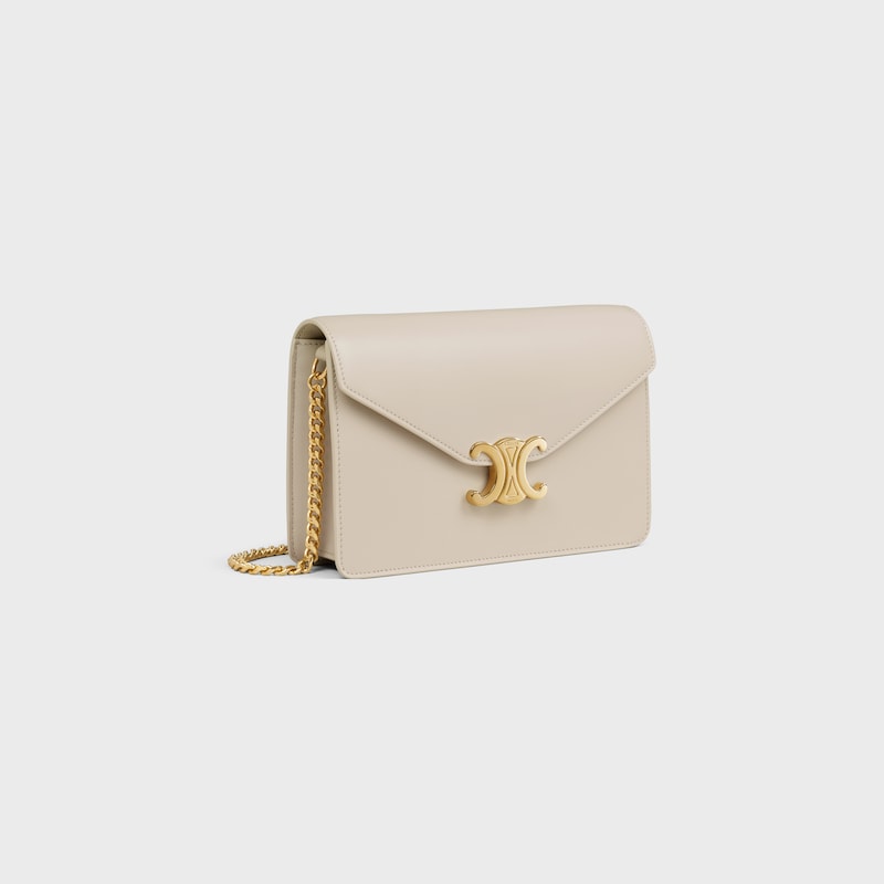 WALLET ON CHAIN MARGO in Shiny calfskin - LIGHT STONE - ESSENTIAL GIFTS - 1 | CELINE