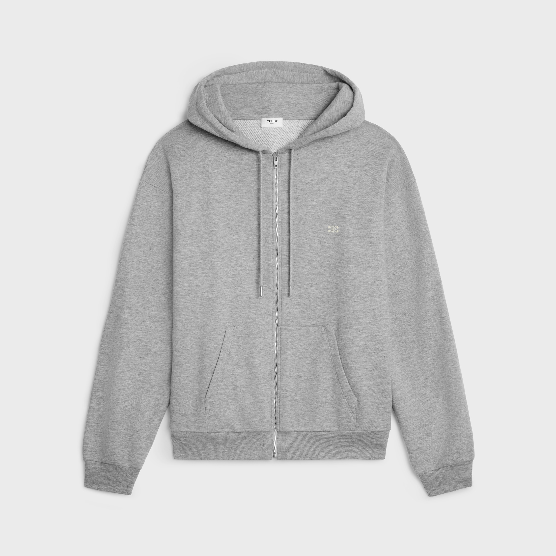 TRIOMPHE LOOSE ZIPPED HOODIE IN CASHMERE COTTON - GREY