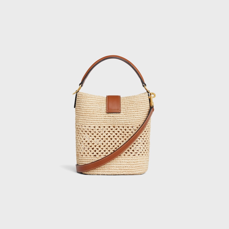 SMALL LOUISE BUCKET IN RAFFIA AND CALFSKIN - NATURAL / TAN - BUCKET BAGS - 1 | CELINE
