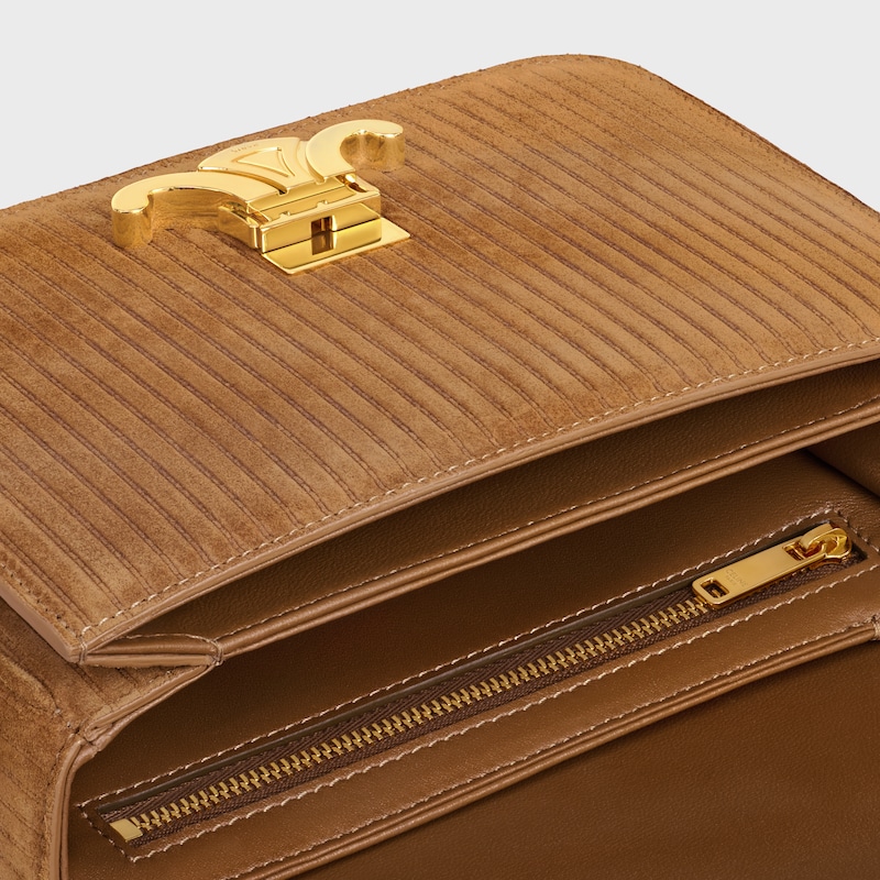 Teen Triomphe Bag in STRIPED SUEDE CALFSKIN - TOBACCO - TRIOMPHE - 1 | CELINE