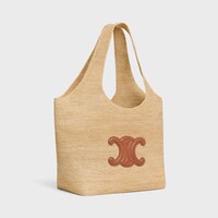 Celine Classic Panier Shopper Cabas IN RAFFIA AND CALFSKIN - NATURAL / TAN - CLASSIC PANIER - 2 | CELINE