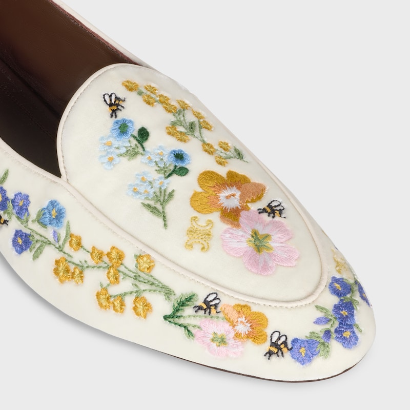 AURA LOAFER IN Flowers Embroidered Velvet - IVORY -  - 1 | CELINE