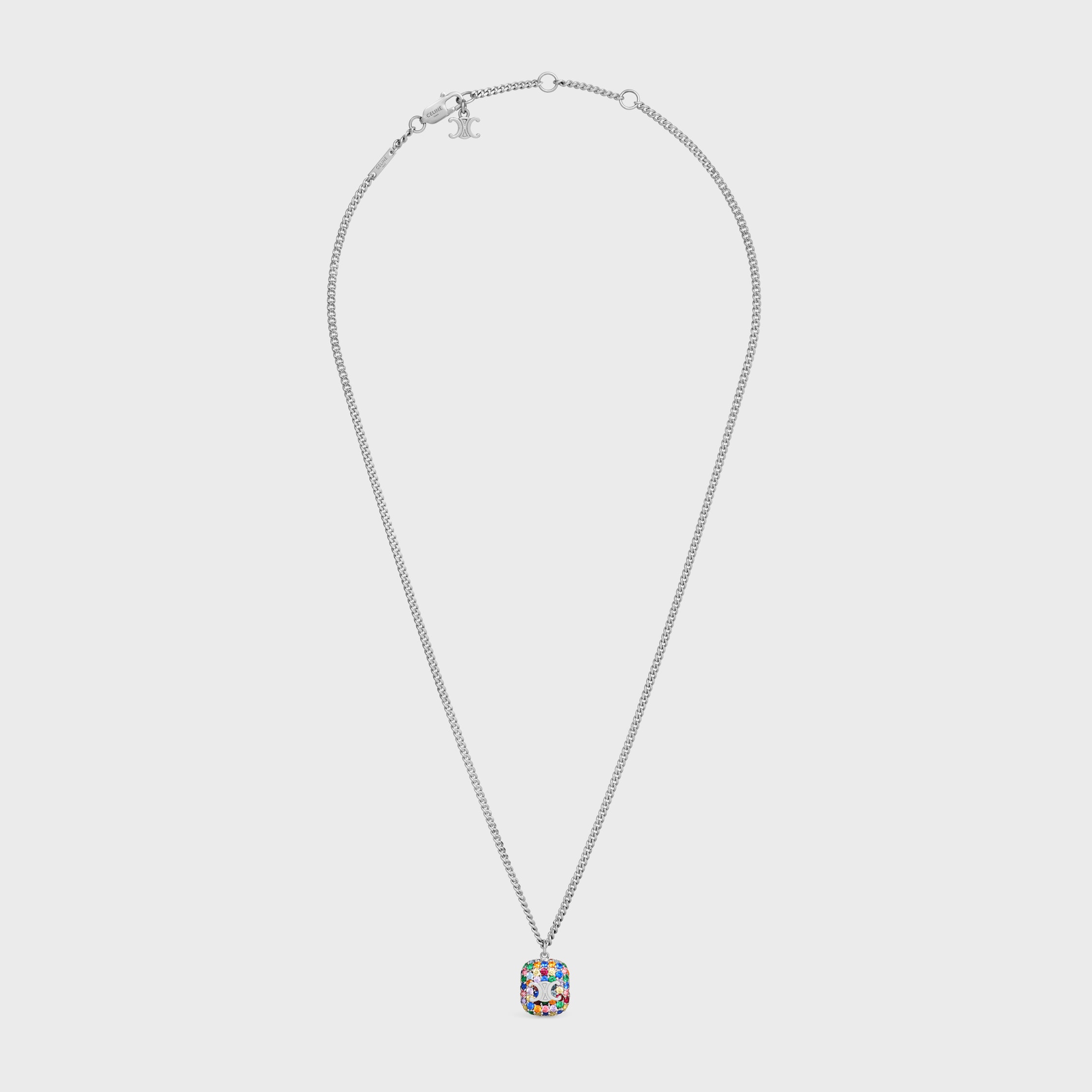 Iced Triomphe Pendant Necklace in Strass and Brass with