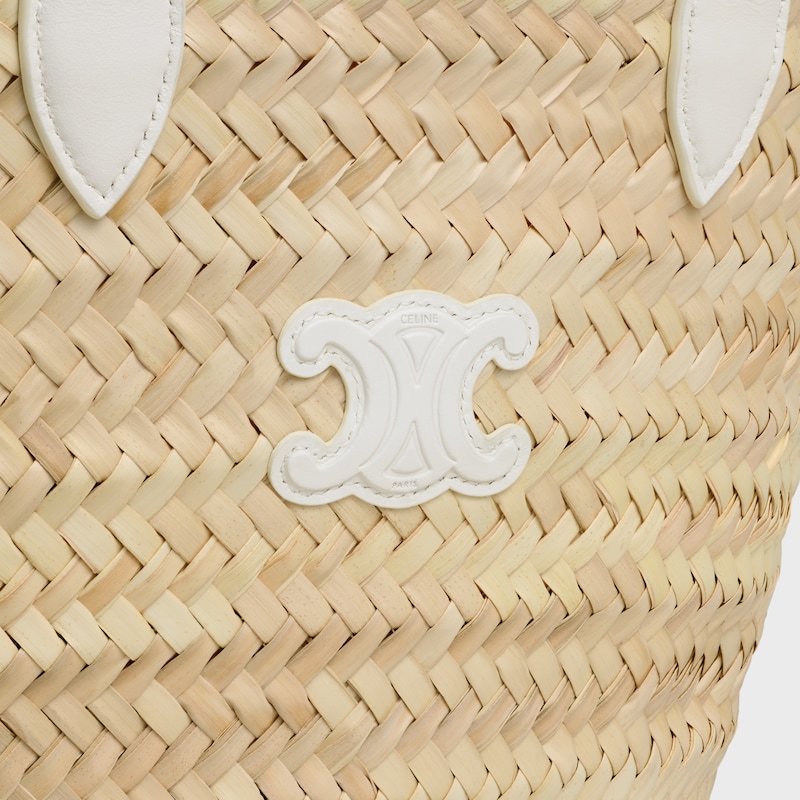 TEEN TRIOMPHE KORBTASCHE AUS PALMBL&Auml;TTERN UND KALBSLEDER - WEISS - NEU - 1 | CELINE