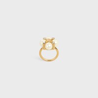 Les Perles Celine Ring in Strass, Resin Pearls and Brass with Gold Finish - GOLD / IVORY -  - 1 | CELINE