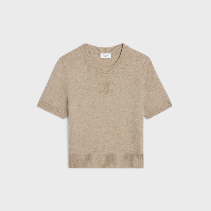 short sleeves sweater IN heritage cashmere - OATMEAL 1 -  - 1 | CELINE