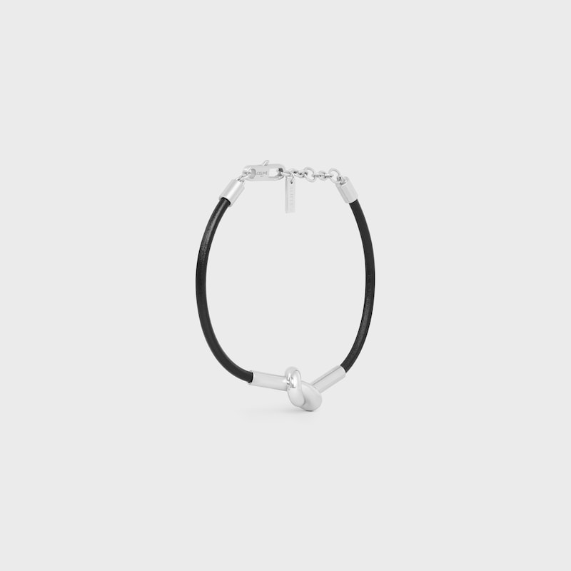 Bracelet Knot en Cuir de Veau et Laiton Rhodi&eacute; - Noir / Argent -  - 1 | CELINE