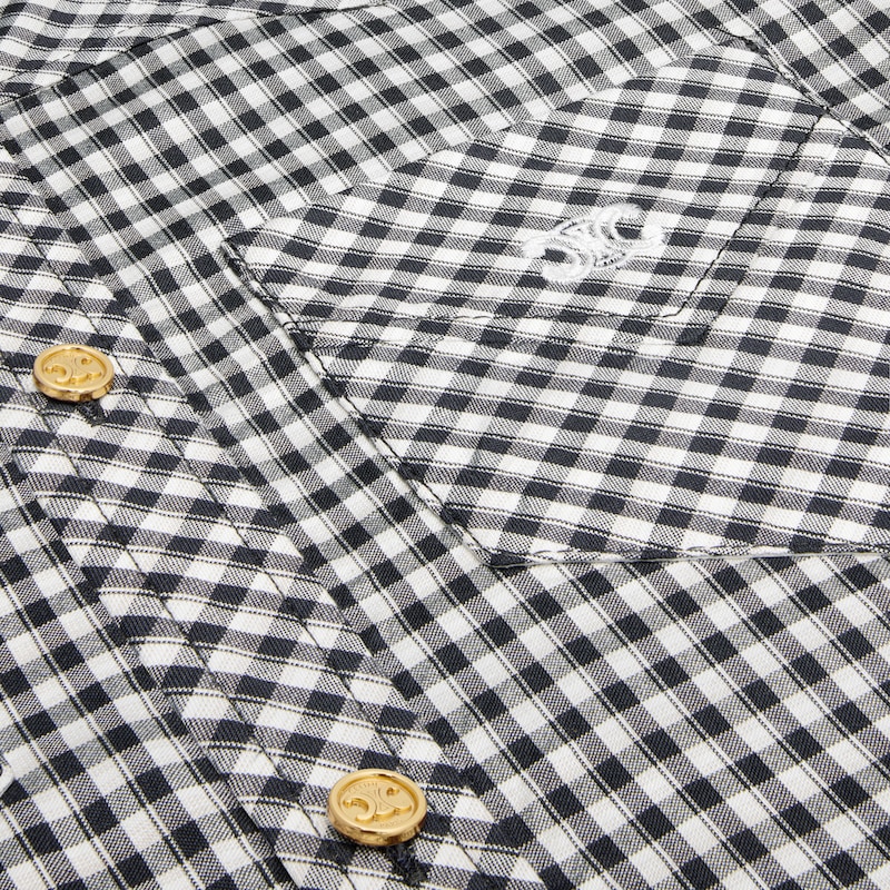 mini shirt dress IN vichy silk - CRAIE/GRIS/BLEU -  - 1 | CELINE