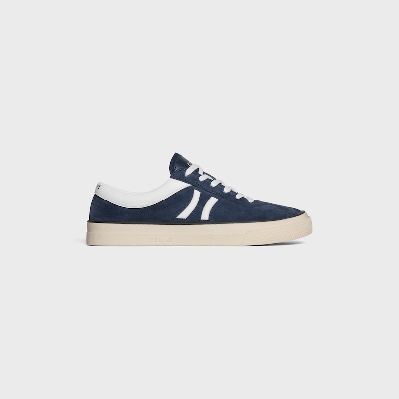 CELINE SUNSET LOW LACE-UP SNEAKER IN SUEDE CALFSKIN AND CALFSKIN - BLUE/OPTIC WHITE -  - 1 | CELINE