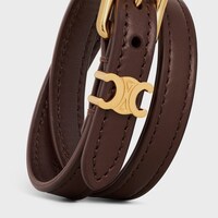 Les Cuirs Celine Double Bracelet in Calfskin and Brass with Gold Finish - GOLD / CHESTNUT -  - 1 | CELINE