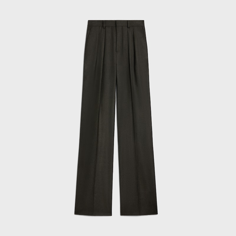 double-pleated tixie pants in cashmere flannel - KHAKI MELANGE -  - 1 | CELINE