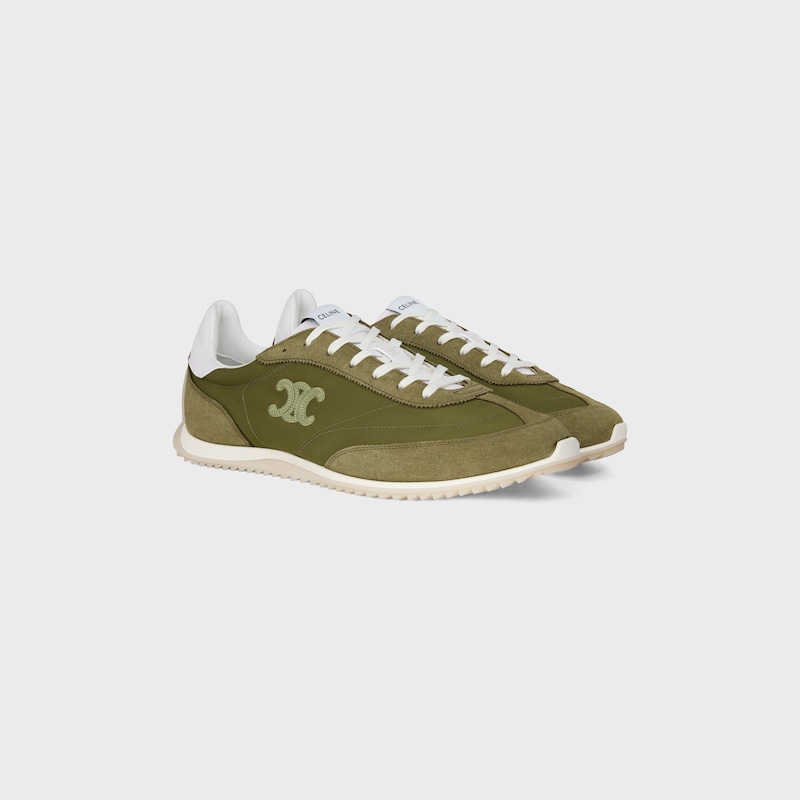 SNEAKER RACER EM NYLON, CAMURÇA DE VITELA E VITELA - OLIVE - - 1 | CELINE