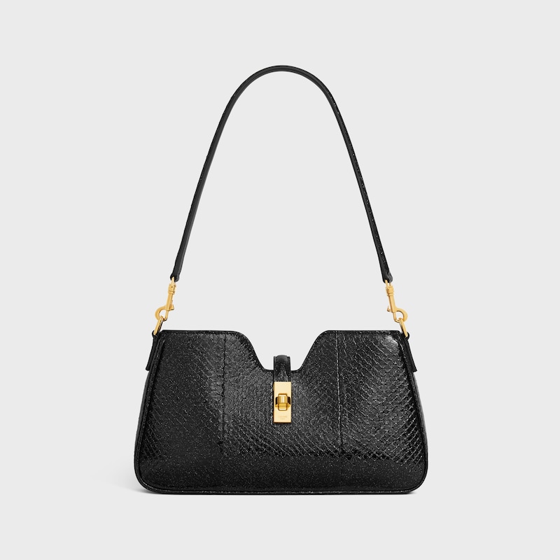 BOLSO DE HOMBRO CAMILLE 16 FLEXIBLE DE PIEL DE PITÓN CON PURPURINA - PURPURINA NEGRA - MÁS MODELOS - 1 | CELINE