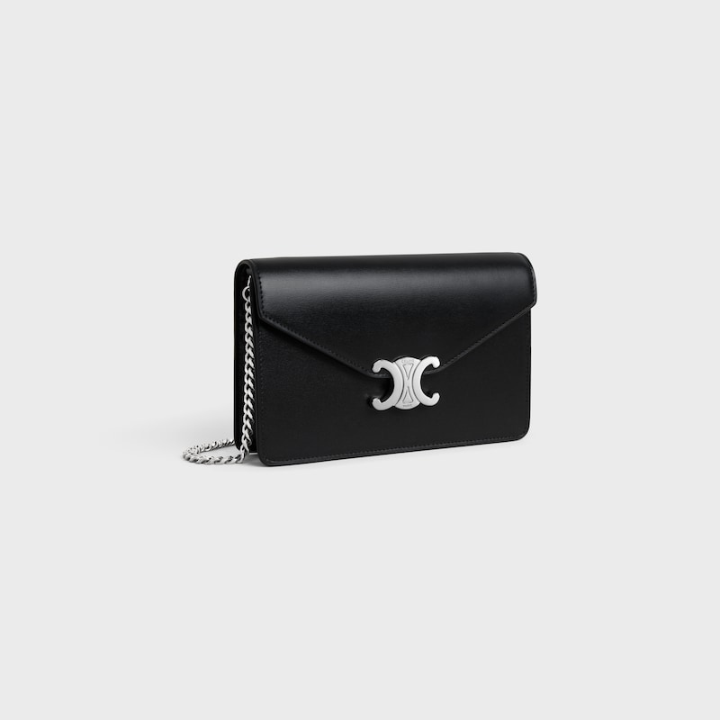 WALLET ON CHAIN MARGO in Shiny calfskin - BLACK - MORE LINES - 1 | CELINE