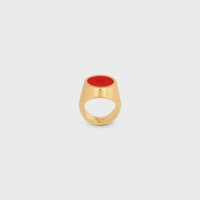 Triomphe Signet Ring in Varnish and Brass with Gold Finish - POPPY RED / GOLD -  - 1 | CELINE