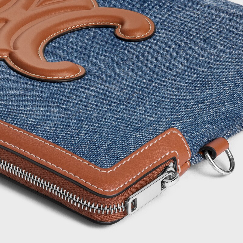 스몰 스트랩 파우치 - 데님 & 카프스킨 - 데님 - 파우치 및 테크 액세서리 - 1 | CELINE