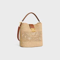 MEDIUM LOUISE BUCKET IN RAFFIA AND CALFSKIN - NATURAL / TAN - DRAWING SERIES - 2 | CELINE