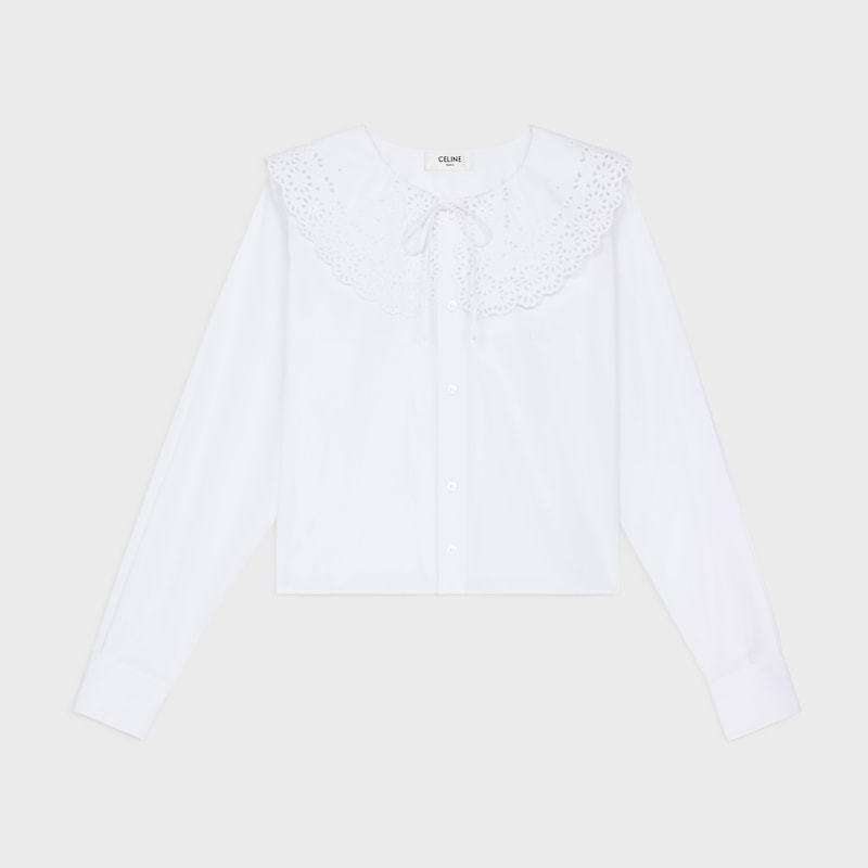 cropped romy shirt in cotton poplin - WHITE -  - 1 | CELINE