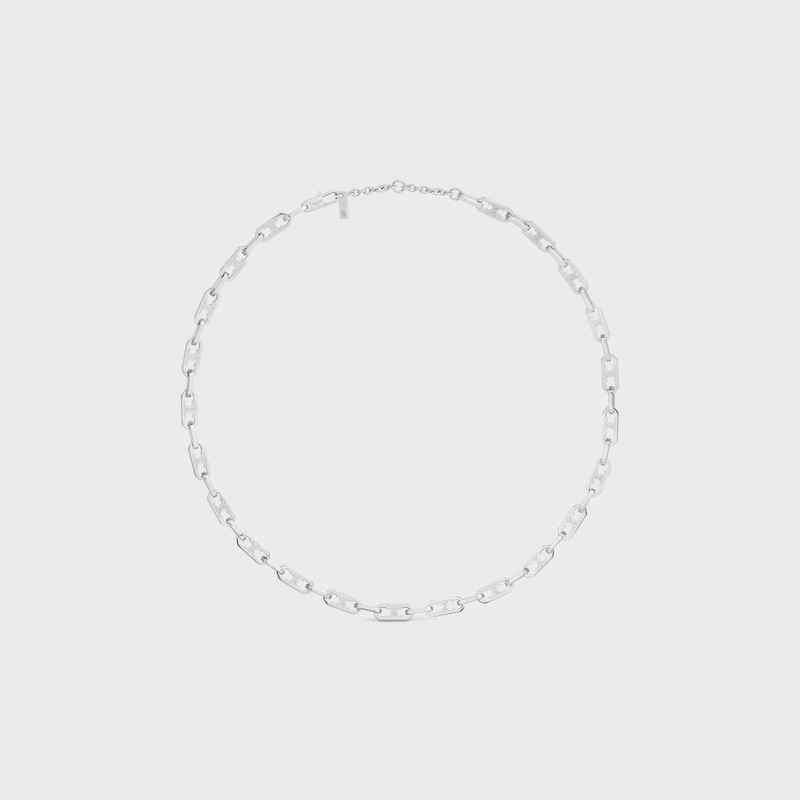 Triomphe Small Octagon Necklace in Brass with Rhodium Finish - SILVER -  - 1 | CELINE