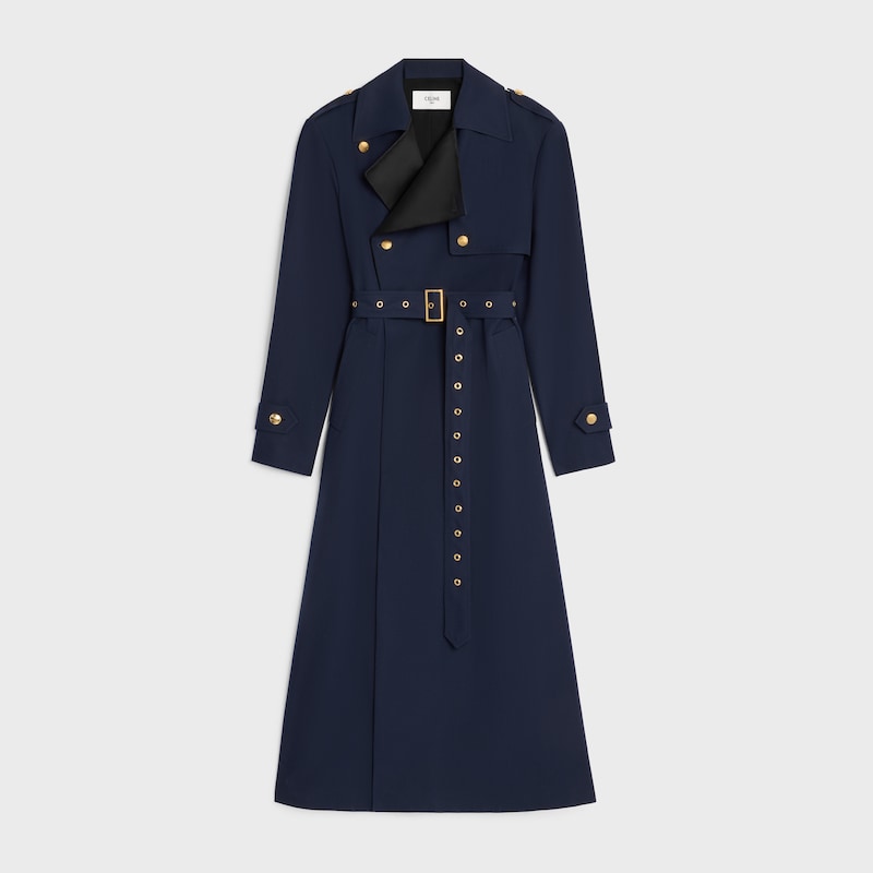 tux trench coat IN COTTON AND WOOL GABARDINE - INK -  - 1 | CELINE