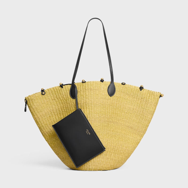 LARGE TRIOMPHE BEADS BASKET IN SISAL RAFFIA AND CALFSKIN - NATURAL / BLACK - CLASSIC PANIER - 1 | CELINE