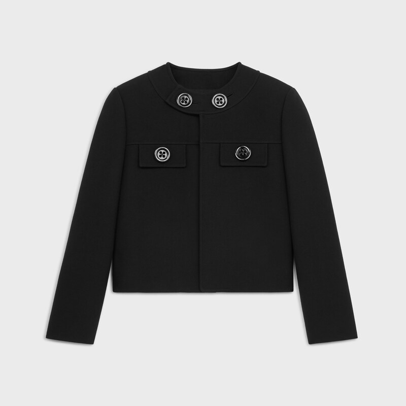 brompton jacket in gauffered double wool - BLACK -  - 1 | CELINE