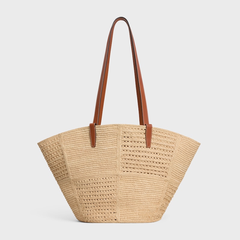 Celine Classic Panier Medium Couffin IN RAFFIA PATCHWORK AND CALFSKIN - NATURAL / TAN - CLASSIC PANIER - 1 | CELINE